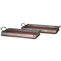 Decorative Wood and Iron Trays Set of 2