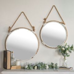 Round Metal Mirror With Rope Hanger Set of 2