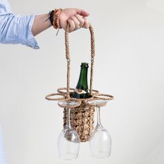 Seagrass Wine Bottle and Glass Holder