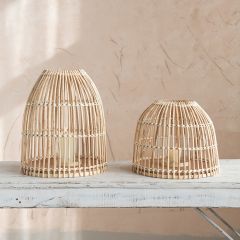 Bamboo and Glass Dome Lantern Set of 2