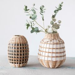Bamboo and Seagrass Wrapped Vase Black