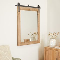 Barn Door Style Wood and Metal Mirror