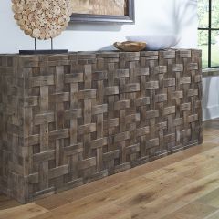 Basket Weave Pine Wood Sideboard