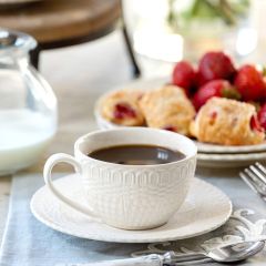 Basketweave Creamware Cup And Saucer Set of 4