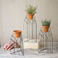 Raw Metal Plant Stand With Pot Set of 3