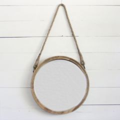 Wood Frame Round Mirror With Rope
