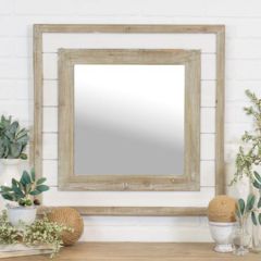 Square Farmhouse Framed Wooden Mirror