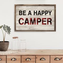 Be A Happy Camper Plaid Whitewash Wall Art