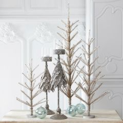 Beaded Tip Pewter Tinsel Trees Set of 3