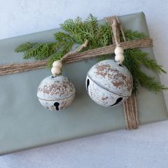 Beaded Twine Sleigh Bell Ornament Set of 2