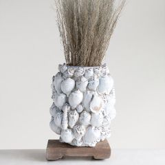Seashell Covered Stoneware Vase