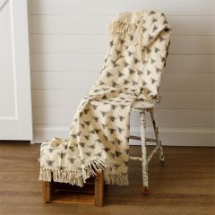 Bee Print Cotton Throw With Fringe