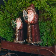 Belsnickle Santa With Tree Figurine Red