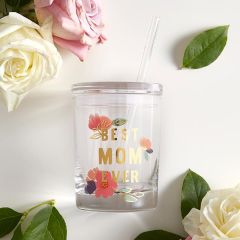 Best Mom Lidded Glass With Straw