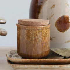 Reactive Glaze Lidded Stoneware Jar Set of 2