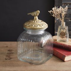 Bird Topped Lidded Glass Canister