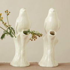 White Bird Stoneware Bud Vase