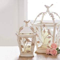 Birds On Branches Distressed Candle Lantern Set of 2