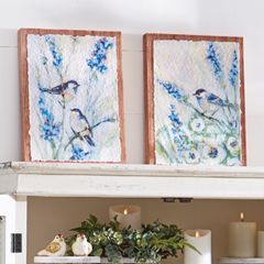Birds On Lavender Textured Paper Wood Wall Art Set of 2