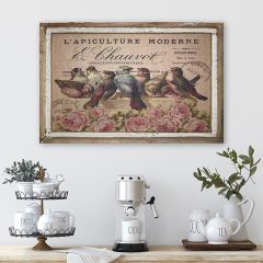 Birds With Roses On Burlap Wall Art