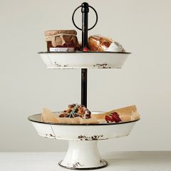 Black and White Enamel Two Tier Stand
