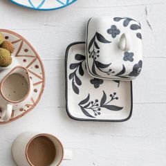 Black and White Florals Butter Dish With Lid