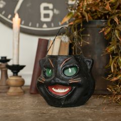 Black Cat Head Paper Mache Bucket