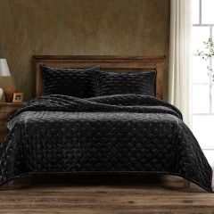 Black Faux Velvet Quilt Set