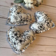 Black Floral Fabric Heart Bowl Fillers Set of 3
