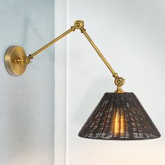 Black Woven Rattan Shade Wall Sconce