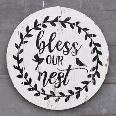 Bless Our Nest Round Wood Sign