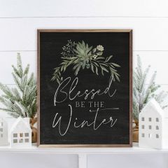 Blessed Be The Winter Greenery Black Framed Sign