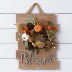 Blessed Hanging Rustic Wreath Sign