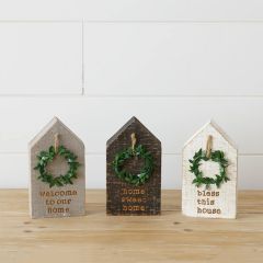 Block House With Wreath Tabletop Decor Set of 3