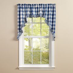 Blue Check Ruffled Window Swag Curtain Set of 2