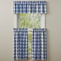 Blue Check Tier Curtain Panel Set of 2