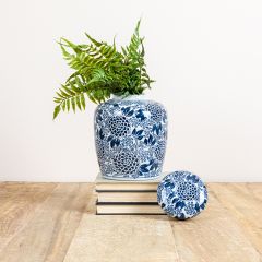 Blue Floral Lidded Ceramic Ginger Jar