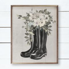 Boots With Flowers White Wall Art
