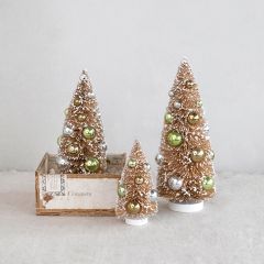 Bottle Brush Tree With Holiday Ornaments Set of 3