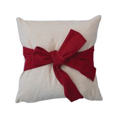 Bow Wrapped Cream Accent Pillow
