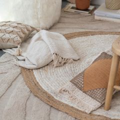 Braided Jute and Cotton Round Accent Rug