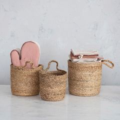 Braided Jute Handled Storage Baskets Set of 3