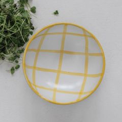 Bright Grid Pattern Stoneware Bowl Set of 4