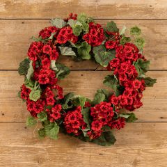 Bright Red Faux Geranium Wreath