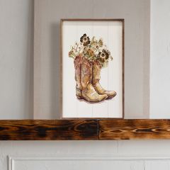 Brown Boots With Flowers Framed Wall Decor