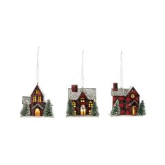 Buffalo Plaid Paper House Ornaments Set of 3
