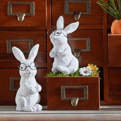 Bunnies With Glasses Figurine Set of 2