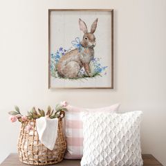 Bunny In Blue Flowers Wood Wall Art