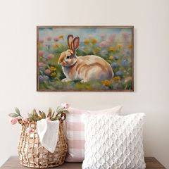 Bunny In Color Flower Field Framed Wall Decor
