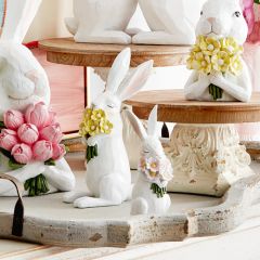 Bunny With Flowers Figurine Set of 2